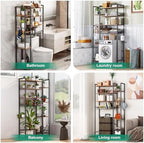 Kalrin 8-Tier Over The Toilet Storage with Side Rack, Over Toilet Storage Rack with Adjustable Shelf & Drain Basket, Freestanding Bathroom Organizer for Balcony, Laundry (Vintage Brown) - Image 6