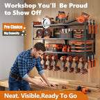 Large Power Tool Organizer Wall Mount,4 Layer Heavy Duty Metal Tool Storage Rack Loads 300lbs with 8 Cordless Drill Holder, Utility Rack Loads, Garage Storage, Gift for Men - Image 6