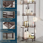 Consumest Corner Shower Caddy Standing - 4-Tier Stainless Steel Shower Organizer with Soap Holder and 4 Hooks, Large Capacity Corner Shelf Stand for Bathroom, Rest Room, Bronze - Image 3