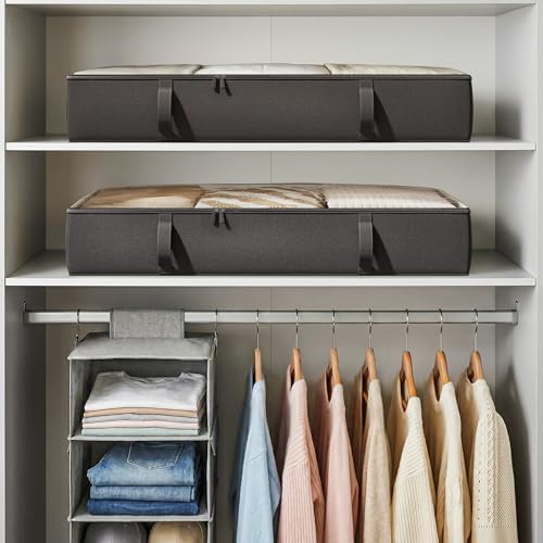 Side-Supported Under Bed Storage Containers, 6 Inch 60L Clothes Storage Bin | Underbed Storage Bin with Sturdy Handles and Sidewalls, Closet Organizer for Clothes, Blankets, Seasonal Items, Black, 2 Pack - Image 2