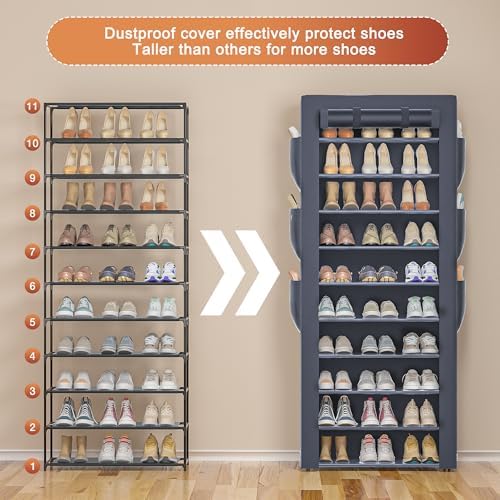 OYREL Shoe Rack Dustproof Sturdy 10Tier Tall Large Storage with Side Pocket - Image 4