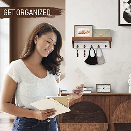 Rebee Vision Key Holder Wall Mount with Shelf for Entryway, Brown & White - Image 3