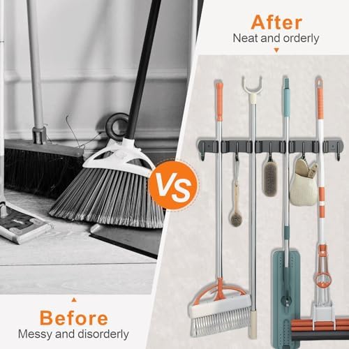CUXIXA 2 Pack Mop and Broom Holder Wall Mount, Non-slip Broom Hanger Wall Mount, Heavy Duty Mop Broom Organizer for Kitchen Garden Garage Laundry Room Wall Decor Organization and Storage Black 4R5H - Image 2