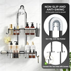 Adjustable Hanging Shower Caddy for Handheld Showerhead, Rustproof Aluminum Over Shower Head Organizer, Renter-Friendly No-Swing Storage for Tall Bottles & Soap, 2-Tier, Black - Image 6