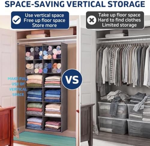 6 Tier Hanging Closet Organizer, 16 Compartments Dual Row Storage, Grey | Closet Organizers and Storage with Large & Small Pockets, 3 Sturdy Hooks Support Heavy Loads, Ideal for Dorm, Garment Rack - Image 5