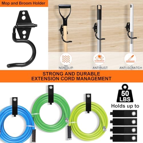 Heavy Duty Garage Hooks Storage, Anti-Slip Steel Wall Mount Multi-Size Utility Hangers Organizer for Ladders, Bikes, Garden Tools, Hose with 32 Screws Hardware Kit (Black, 20 Pack) - Image 4
