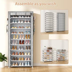 VTRIN Vertical Narrow Shoe Rack Organizer Tall Shoe Rack for Closet Entryway 10 Tier Non-Woven Cover Shoe Shelf Holds 36-41 Pairs Free Standing Shoe Storage Cabinet with Dustproof Cover, Multi Color - Image 5