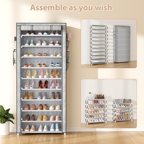 VTRIN Vertical Narrow Shoe Rack Organizer Tall Shoe Rack for Closet Entryway 10 Tier Non-Woven Cover Shoe Shelf Holds 36-41 Pairs Free Standing Shoe Storage Cabinet with Dustproof Cover, Multi Color - Image 5