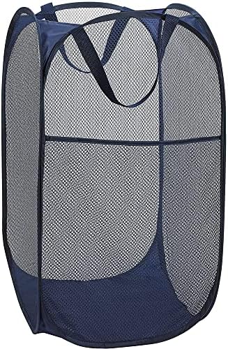 BATTOO Deluxe Strong Mesh Pop up Laundry Hamper Basket with Side Pocket for Laundry Room, Bathroom, Kids Room, College Dorm or Travel Navy Blue by BATTOO