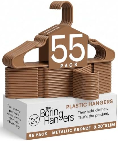 Bronze Plastic Hangers 55 Pack - 10 lb Heavy Duty Warm Plastic Clothes Hangers for Closet - 0.20" Slim & Space Saving Coat Hangers for Shirts Dresses & Jackets by TheBoringHangers