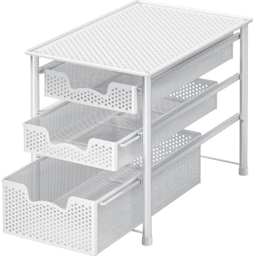 Simple Houseware 3 Tier White Alloy Steel Sliding Basket Organizer Drawer Cabinet by SimpleHouseware