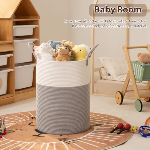 OIAHOMY 80L Nursery Hamper Laundry Basket Laundry Hamper Grey/White - Image 3