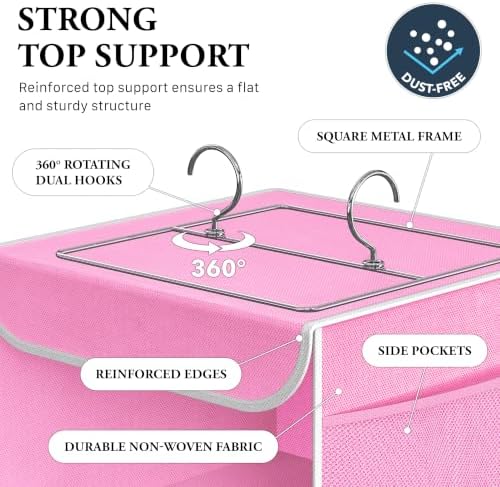 Simple Houseware 6 Shelf Hanging Closet Organizer, Pink | 360° Rotating Dual Hooks, Top Support Metal Frame, 6 Side Mesh Pockets - Image 3