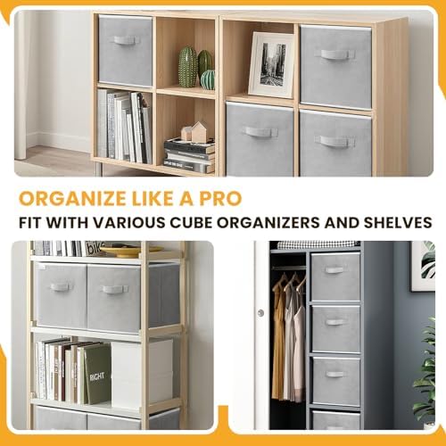 Criusia Large Storage Cubes, 13 Inch Cube Storage Bins for Shelves Closet Nursery Bedroom - 10 Pack Collapsible Storage Baskets with Handles - Fabric Bins for Organizing Magazines Clothes Toys (Grey) - Image 3