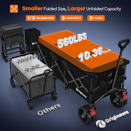 Originsure 300L Collapsible Beach Wagon Cart with Big Wheels, 560lbs, Black - Image 3