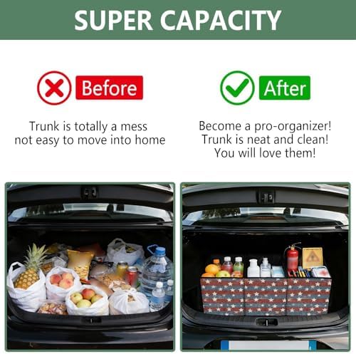 Trunk Organizer Collapsible Car Organizer with Handle Car Storage Box Bin for Groceries SUV Utility Tote Bag Portable Vehicle Container Vintage Stars July 4th - Image 4