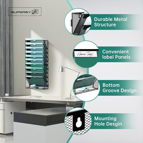 SUPEASY 11-Tier Wall File Organizer, Wall Mounted Mail Sorter, 2 Pack - Image 4