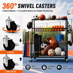 DuraMax Sports Storage Rack for Garage with Wheels, Ball Storage Rack and Sports Equipment Storage Rack, Garage Sports Organizer with Mesh Bin, Basket, Hooks and Bat Rack - Image 4
