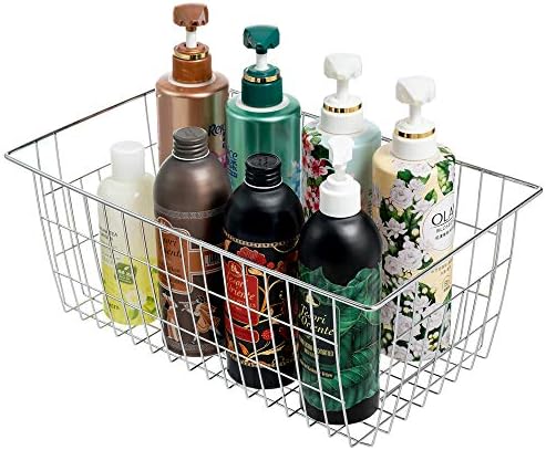 SANNO Freezer Baskets Wire Storage Baskets Closet Organization Baskets Bin Farmhouse Storage Bins Large Organizer Bins for Home, Office, Bathroom, Pantry -Set of 3, Chrome, 15.7" - Image 5