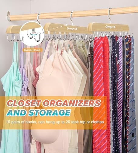 Gomyrod Tank Top Hanger, 2 Pack w/40 Hooks Bra Hanger for Closet Organizer | Premium Wood Space Saving Hanger, 360°Rotating Closet Organizers and Storage, Multi Hook Hanger for Dorm & Apartment - Image 5