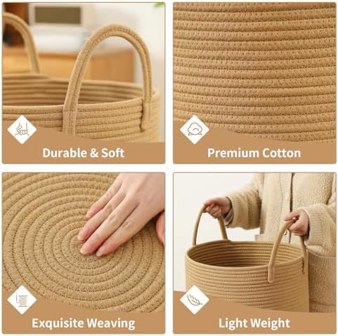 Laundry Basket Hamper Tall Rope Storage Woven for Blanket toys Dirty Clothes in Living Room Bathroom Bedroom (Jute Brown, 100L/26.4Gal) - Image 3