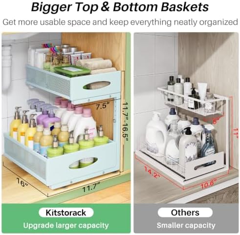 Under Sink Organizer, 1-Pack Pull Out Cabinet Organizer 2 Tier Metal Slide Out Storage Shelf Rack, L-Shaped Adjustable Height,Mesh Sliding Drawer for Kitchen, Bathroom, Laundry, Pantry, Blue, XL - Image 3