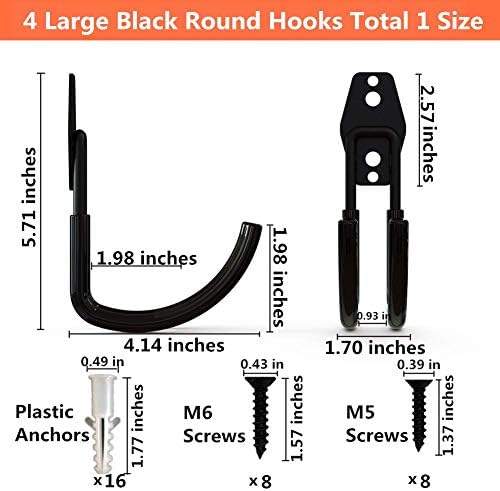 Heavy Duty Garage Storage Utility Double Hooks, Wall Mount Tool Holder Organizer with Anti-Slip Coating (4 Pack Black 4.2" Large Round J Hook) - Image 3