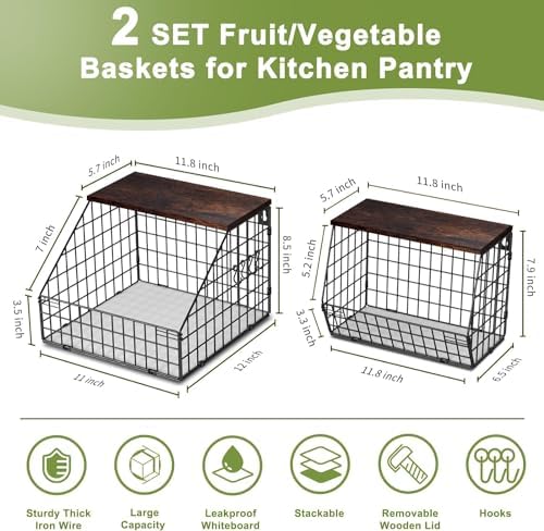 Fruit and Vegetable storage, 2 Set Wall Mounted Wire Baskets, Fruit Basket for Kitchen Counter, Hanging Fruit Basket, Potato Onion Basket, Wire Basket for Organizing, Countertop Organization Pantry - Image 3