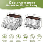 Fruit and Vegetable storage, 2 Set Wall Mounted Wire Baskets, Fruit Basket for Kitchen Counter, Hanging Fruit Basket, Potato Onion Basket, Wire Basket for Organizing, Countertop Organization Pantry - Image 3