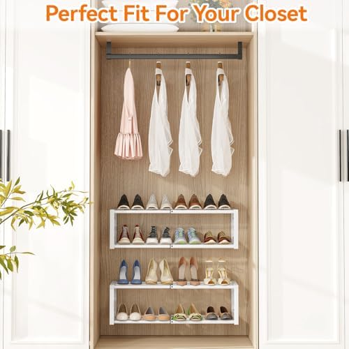 IBUYKE 2 Pack Wall Mounted Shoe Rack, 16"-29” Expandable Hanging Shoe Organizer for 12-16 Pairs, Space Saving Metal Wall Shoe Storage for Entryway Closet, White TXJ001W-2 - Image 6