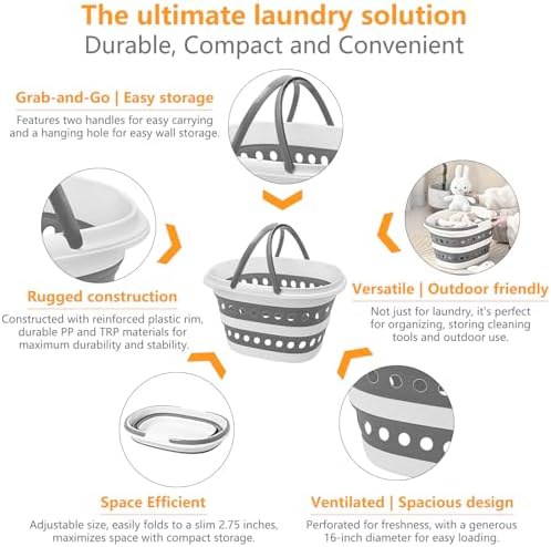 Compact Collapsible Laundry Basket, Small Size Pop-Up Hamper Perfect for Bedroom Side,Bathroom,Travel, Not for Large Families, Foldable with Handle, Measures 16 x 12.5 x 9.5 In, (Gray) - Image 3