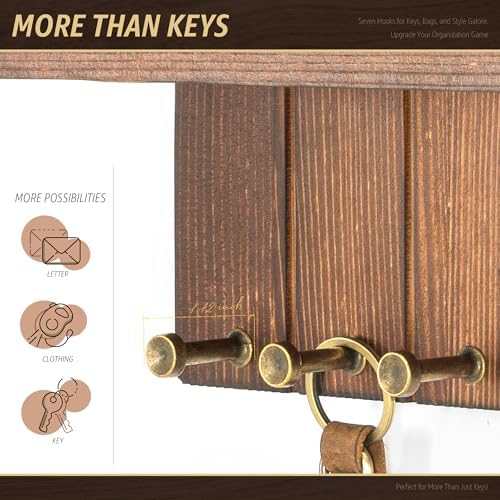 Rebee Vision Key Holder Wall Mount with 7 Hooks for Home Decor, Retro Brown - Image 5