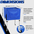 Volleyball Ball cart with Wheels Portable Basket Storage Cart 37in x 26in x 26in Garage Sports Equipment Organizer Volleyball Basketball Soccer Toy Blue - Image 2