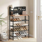 STORAGE MANIAC 5 Tier Shoe Rack for Entryway, Metal Shoe Shelf with Storage Pocket and MDF Top Board, 16-20 Pairs Free Standing Shoes Organizer for Closet, Black - Image 2