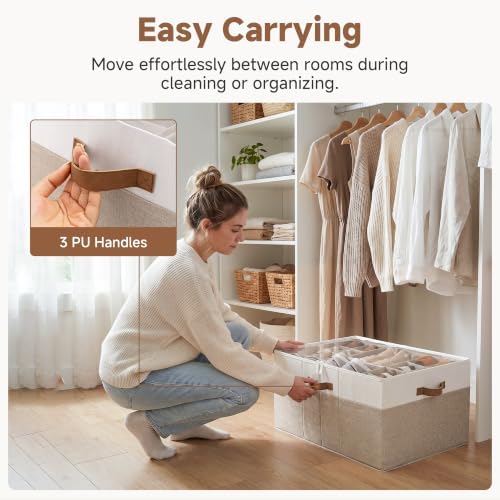 StorageWorks 24-Pair Large Shoe Organizer for Closet, Brown and White - Image 3