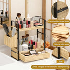 2-Tired Bathroom Counter Organizers and Storage, Bathroom Countertop Organizer with Drawer, Solid Wood Skincare Perfume Organizer for Vanity Kitchen Corner Shelf Office Countertop (Light Brown) - Image 5
