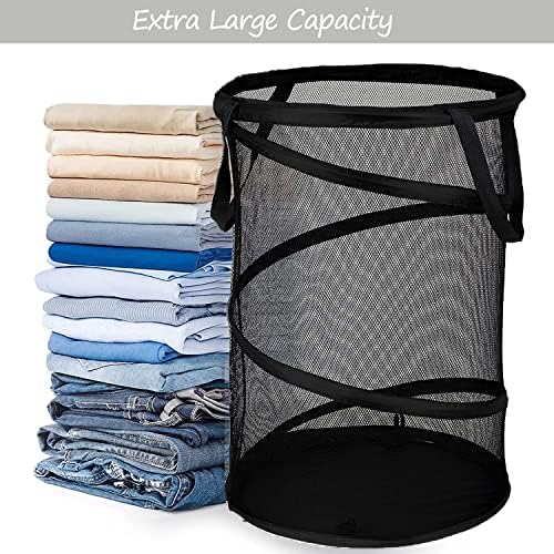 BATTOO 2 Pack Black Large Collapsible Laundry Basket Foldable Mesh Pop Up Hamper with Handles for Laundry Room, Bathroom, Kids Room, College Dorm, Travel, Camping, Gift Basket - Image 3