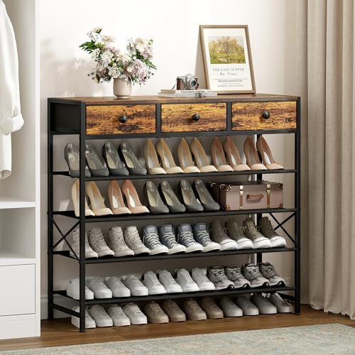5 Tier Shoe Rack with 3 Drawers Rustic Brown - Image 2