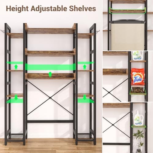 Besiost Over The Toilet Storage, 11 Tier Bathroom Organizer with Dual Side Racks and 2 Fabric Drawers, Adjustable Freestanding Rack Space Saver for Small Spaces, Rustic Brown - Image 6
