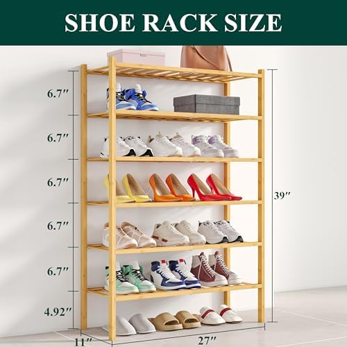 Smiry Bamboo Shoe Rack, 12 Vertical Slats, 6 Tier - 26.8" Wide, Natural - Image 2
