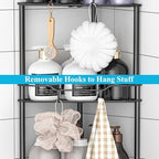 HuggieGems Metal Floor Standing Corner Shower Caddy, Matt Black, 3 Tier - Image 5