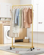 Sakugi Clothes Rack - Clothing Rack with Storage Mesh Shelf & Casters, Heavy-Duty Metal Clothing Rack for Hanging Clothes, Dresses, Coats, Large Load Capacity, Easy Assembly, Gold, 28.0"x16.9"x59.0" - Image 2