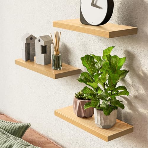 BAYKA Light Oak-Toned Floating Shelves 15.7in, Set of 3, Wall Mounted Shelf - Image 2