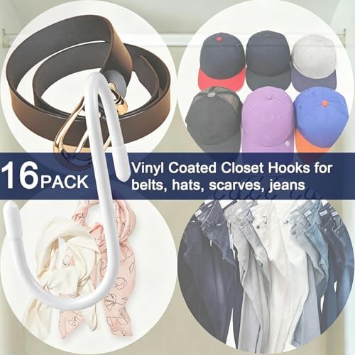 HiGift 16 Pack Bag Hooks for Closet, Unique Twist Design White Vinyl Coated Purse Hanger Organizer Hooks, Large Closet Hooks Purse Organizer Holder for Hanging Purses,Handbag,Belt,Hat,Backpack,Jeans - Image 7