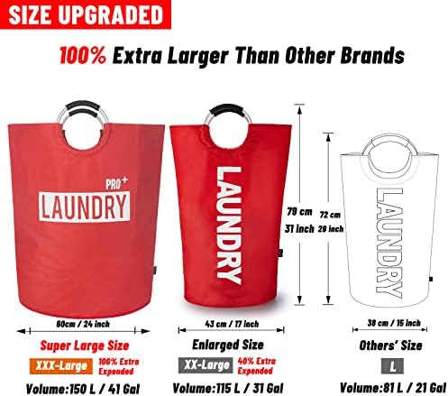 Caroeas Super Large 150L Laundry Basket Pro, Waterproof Laundry Hamper, Collapsible Laundry Basket Easy Storage, Clothes Hamper Stands Up Well, Laundry Bag with Padded Handles (Red) - Image 2