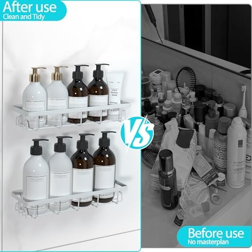 Shower Caddy Organizer with Hooks,Self Adhesive Bathroom Shelves,No Drilling Bathroom Organizers and Storage,Perfect for RV, Apartment, Home Decor,White 4PCS - Image 4