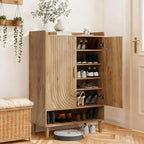 Smuxee Oak Shoe Cabinet with Line Groove Design, 6-Tier Shoe Storage Cabinet with Adjustable Shelves, Freestanding Shoe Organizer Cabinet for Entryway, Hallway, Closet, Living Room by Smuxee