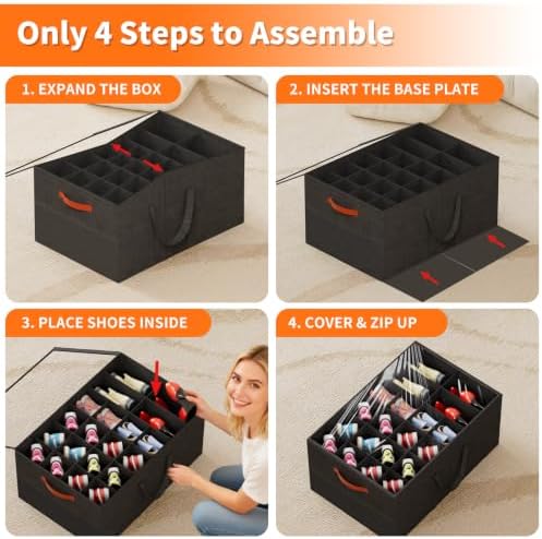 Aokeyee 2 Pack Shoe Organizer for Closet, Large Shoe Storage Box, Black - Image 6