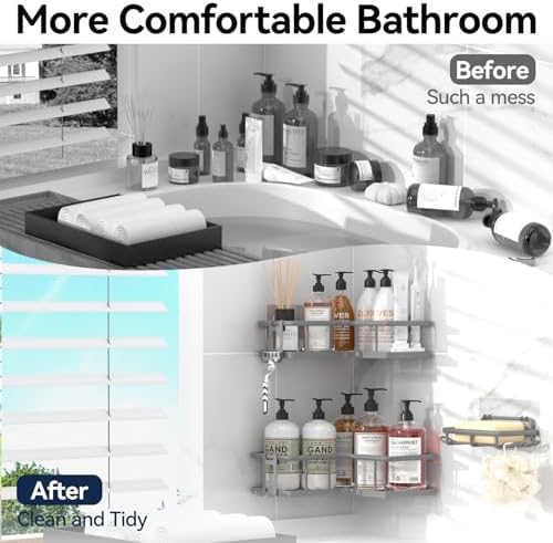 YASONIC Corner Shower Caddy Adhesive, 100% Rustproof Shower Organizer with Soap Holder, No Drill Shower Shelf for Inside Shower, Wall-Mounted Shower Storage for Homes (3 Pack, Grey) - Image 7