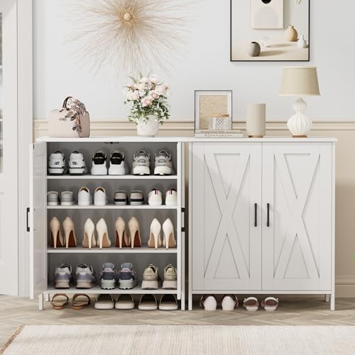 Homleke Farmhouse Shoe Cabinet with 2 Barn Doors & Wood Legs - Image 3